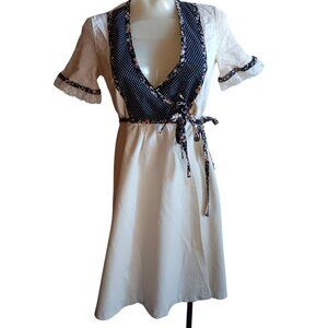 1OF1 Vintage 70's Peasant Floral Polka Dot Wrap Dress With Lace Trim Mesh Sleeve